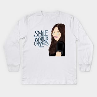 Smile and the world changes. Buddha quote. Kids Long Sleeve T-Shirt